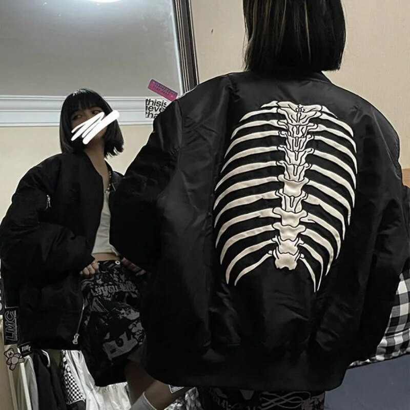 QWEEK Vintage jakid Bomber Jacket Naiste must gooti Harajuku Grunge Ameerika pesapalli jope Paar Sügis lahedad ülerõivad Uus