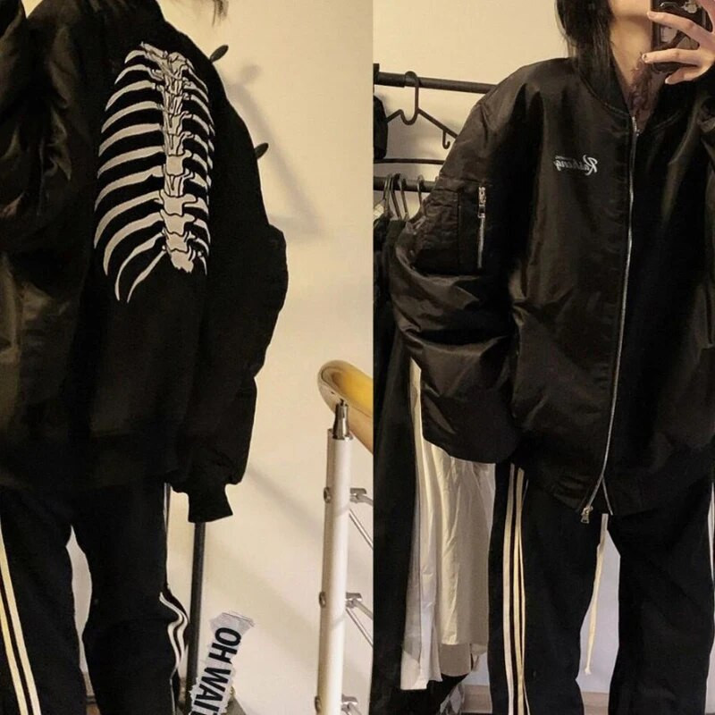 QWEEK Vintage jakid Bomber Jacket Naiste must gooti Harajuku Grunge Ameerika pesapalli jope Paar Sügis lahedad ülerõivad Uus