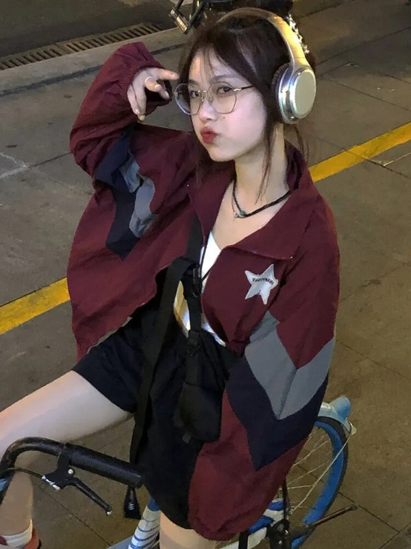 Pagrindinės striukės, moteriškos korėjietiško stiliaus vintažinės plokščių raištelių, studentų, rudeninės, laisvalaikio Harajuku BF unisex mados prašmatnios Populiarios