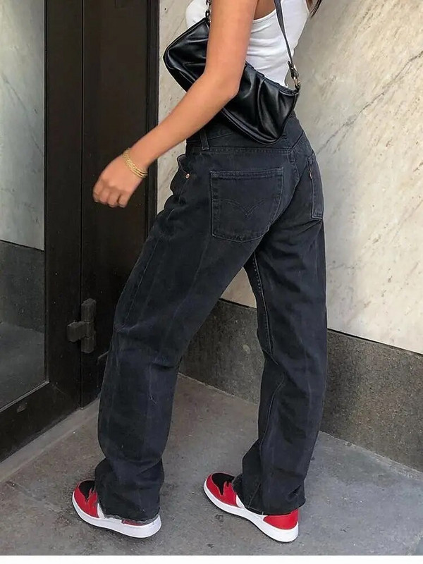 Vintažinės moteriškos kelnės aukštu juosmeniu Baggy džinsai Y2k gatvės apranga Korėjos mada Boyfriend Crocs Mom Džinsai Džinsinės kelnės moteriškos