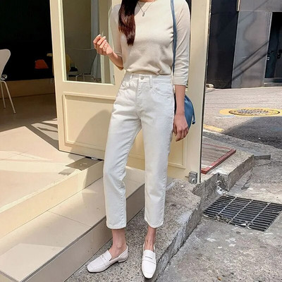 Pahkluu pikkusega naiste teksad Sügisene veniv sirge šikk naiste teksapüksid kawaii tänavarõivad Boyfriend teksad naistele 2022