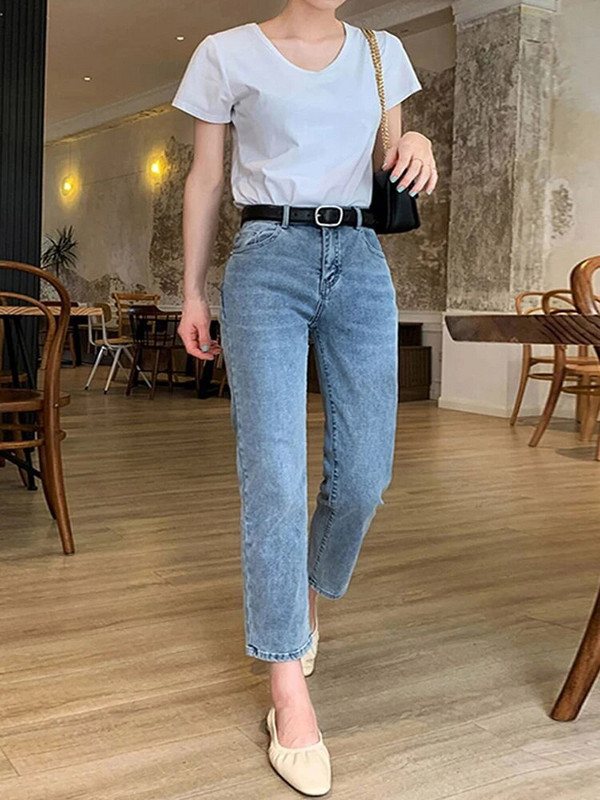 Pahkluu pikkusega naiste teksad Sügisene veniv sirge šikk naiste teksapüksid kawaii tänavarõivad Boyfriend teksad naistele 2022