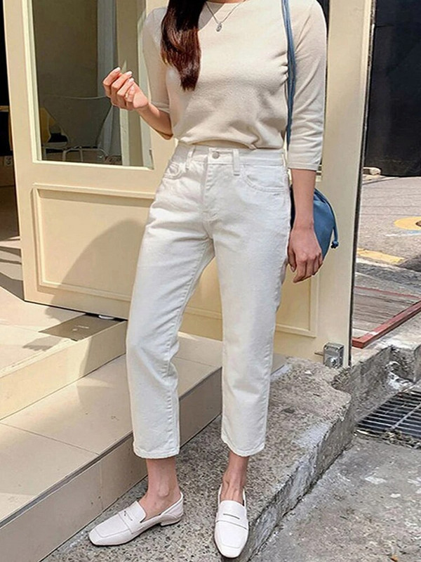 Pahkluu pikkusega naiste teksad Sügisene veniv sirge šikk naiste teksapüksid kawaii tänavarõivad Boyfriend teksad naistele 2022