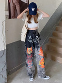 Feynzz 2022 Kevad-suvi Paks MM High Street Graffiti Dad Teksad Naiste avara kõrge vöökohaga, õhukesed laiad sirged püksid