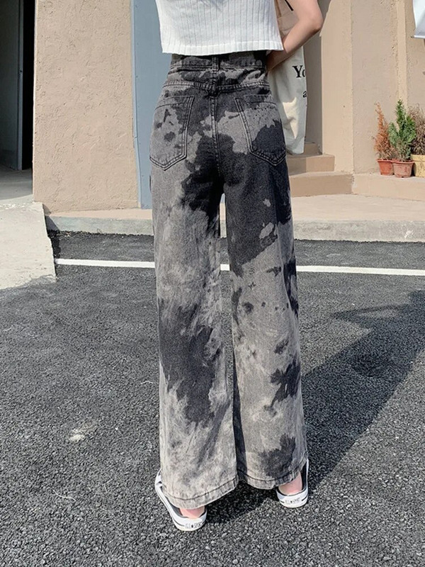 Feynzz 2022 Kevad-suvi Paks MM High Street Graffiti Dad Teksad Naiste avara kõrge vöökohaga, õhukesed laiad sirged püksid