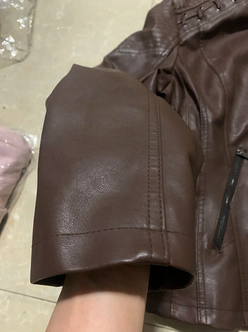 Fitshinling Яке от изкуствена кожа Дамско тънко винтидж късо палто с цип Дамско палто с отложна яка зима 2022 Модно ново