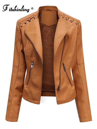 Fitshinling PU kunstnahast jope Naiste tõmblukuga õhukesed vintage lühikesed mantlid naistele, talv 2022, alla keeratav krae mantel, mood uus
