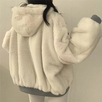 Χνουδωτό μπουφάν Winter Fleece Γυναικείο Harajuku Συμπαγές χοντρό ζεστό βελούδινο φερμουάρ Αναστρέψιμο μπουφάν Parka Παλτό Πανωφόρι
