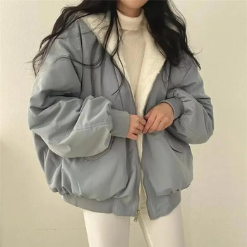 Χνουδωτό μπουφάν Winter Fleece Γυναικείο Harajuku Συμπαγές χοντρό ζεστό βελούδινο φερμουάρ Αναστρέψιμο μπουφάν Parka Παλτό Πανωφόρι