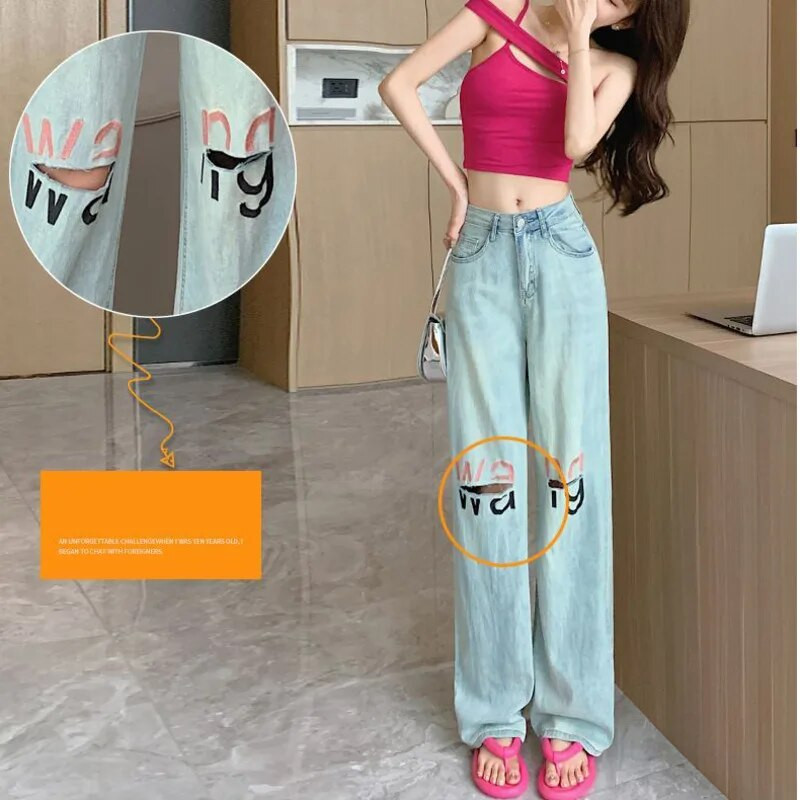 Naiste rõivad Vintage teksad Naine kõrge vöökohaga naiste teksad 2023 Trend Y2k Denim Streetwear Korea mood püksid riided sinine