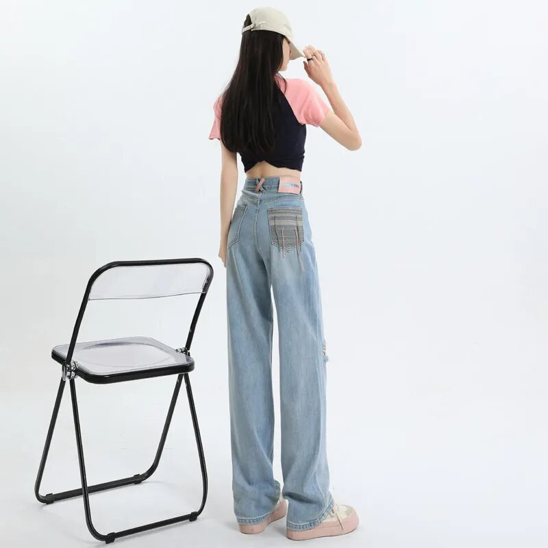 Naiste rõivad Vintage teksad Naine kõrge vöökohaga naiste teksad 2023 Trend Y2k Denim Streetwear Korea mood püksid riided sinine