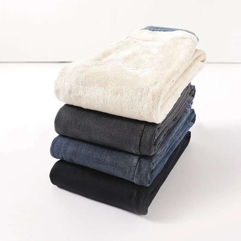 Šilti vilnos moteriški džinsai 2022 m. žiemos nauji stori aksominiai aukšto juosmens juodi pilki tiesūs džinsai iki kulkšnies Moteriškos džinsinės kelnės