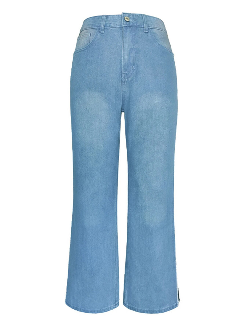 Kõrge vöökohaga naiste teksad 2023, uus mood, avarad ema lõhikuga teksapüksid Street Plus Size naiste sirged püksid