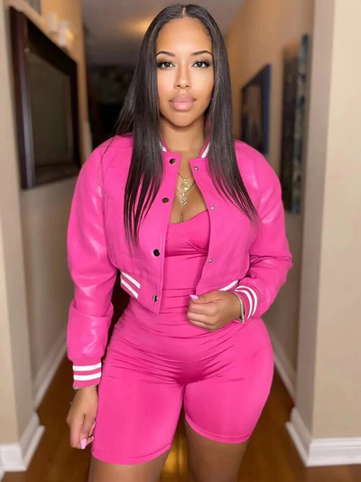 Naiste B-tähega üherealine PU kunstnahast lühike mantel Naiste täisvarrukatega jakid Naiste O-kaelusega nööbiga allapoole liibuvad tänavarõivad