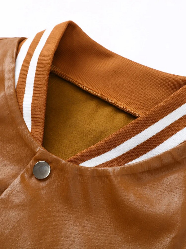 Naiste B-tähega üherealine PU kunstnahast lühike mantel Naiste täisvarrukatega jakid Naiste O-kaelusega nööbiga allapoole liibuvad tänavarõivad