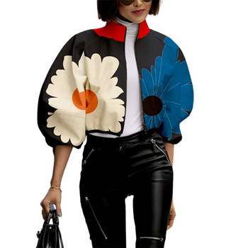Yeezzi 2023 Нови дамски корейски модни контрастни цветни щампи с яка с щампа Елегантни якета Пролет Лято Ежедневни връхни дрехи