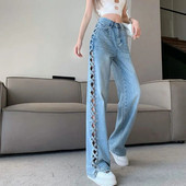 Moodsad vintage teksad Taskud ühevärvilised õõnsad kõrge vöökohaga Pantalones De Mujer kevadised kõik sobivad vabaaja vabad naisteriided