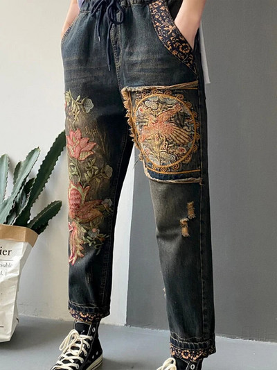 Max LuLu Briti disainiga teksariidest trükitud haaremipüksid naiste vabad teksad Naiste harajuku lillelised püksid vintage pantalonid