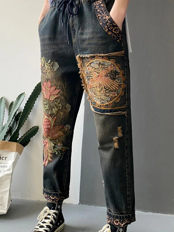 Max LuLu Briti disainiga teksariidest trükitud haaremipüksid naiste vabad teksad Naiste harajuku lillelised püksid vintage pantalonid