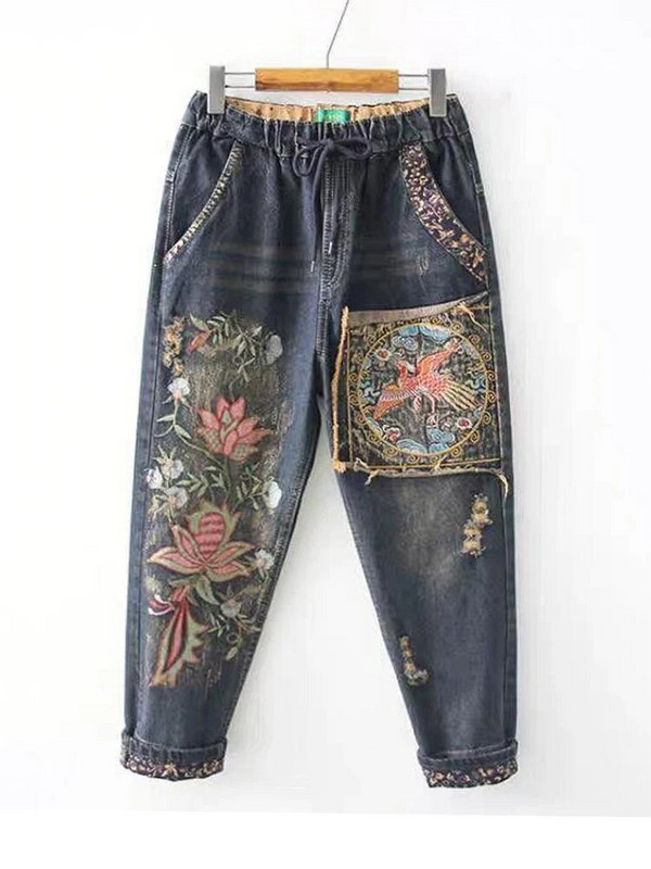 Max LuLu Briti disainiga teksariidest trükitud haaremipüksid naiste vabad teksad Naiste harajuku lillelised püksid vintage pantalonid