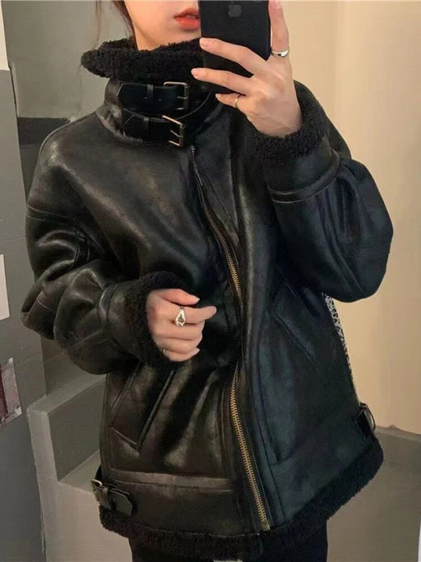 2023 m. žieminės avikailio dirbtinės zomšos striukės moterims Žieminiai šilti dirbtinio kailio paltai Moteriški ilgomis rankovėmis užtrauktuku trumpi laisvalaikio švarkai