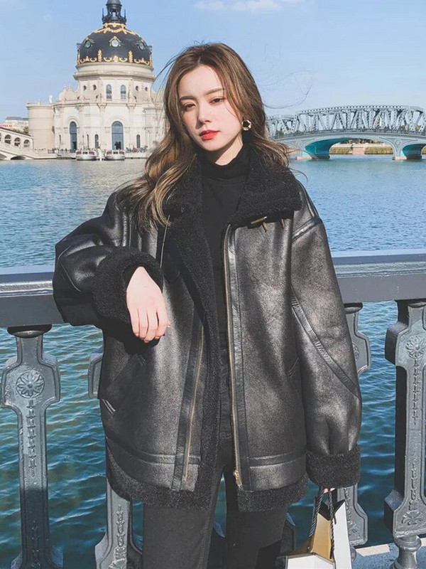 2023 m. žieminės avikailio dirbtinės zomšos striukės moterims Žieminiai šilti dirbtinio kailio paltai Moteriški ilgomis rankovėmis užtrauktuku trumpi laisvalaikio švarkai