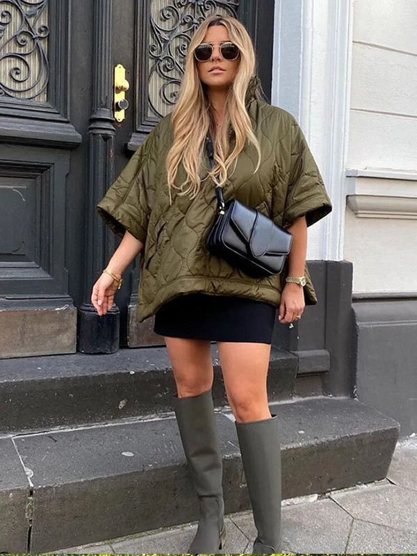 Moodne täispuuvillane tepitud jakk naistele lahtise kraega taskuga jope Naiste paksude lühikeste varrukatega mantel tänavarõivad