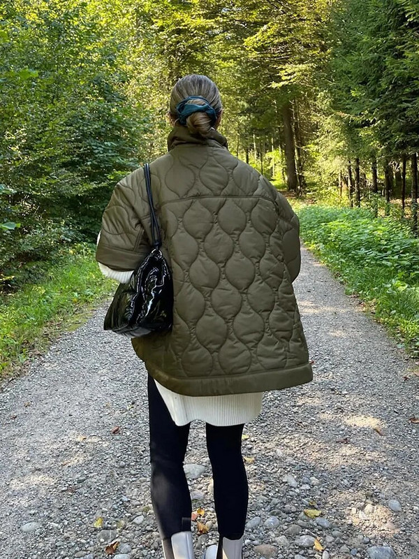 Moodne täispuuvillane tepitud jakk naistele lahtise kraega taskuga jope Naiste paksude lühikeste varrukatega mantel tänavarõivad