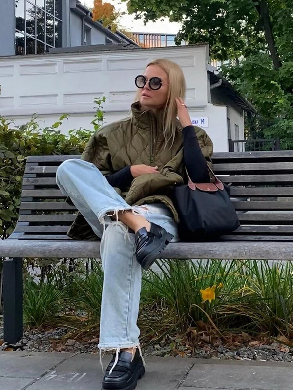 Moodne täispuuvillane tepitud jakk naistele lahtise kraega taskuga jope Naiste paksude lühikeste varrukatega mantel tänavarõivad