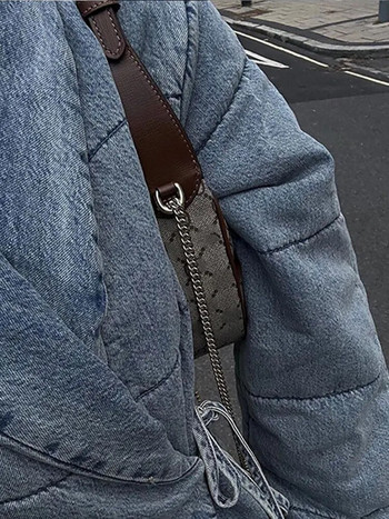 Винтидж яке с отложна яка с връзки Дамско модно карирано памучно палто с дълъг ръкав 2023 Есен Зима Дамско улично облекло