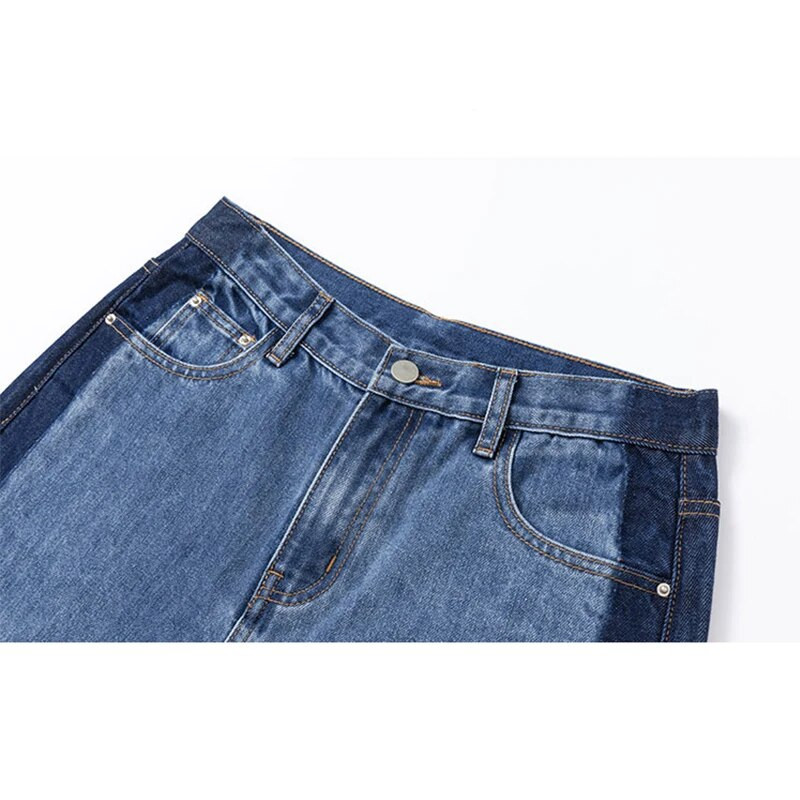 2023 m. Moteriški džinsai plačiomis kojomis aukštu juosmeniu Harajuku Kontrastinės spalvos džinsiniai tiesūs vintažiniai gatvės drabužiai Vasaros mamos moteriški džinsai