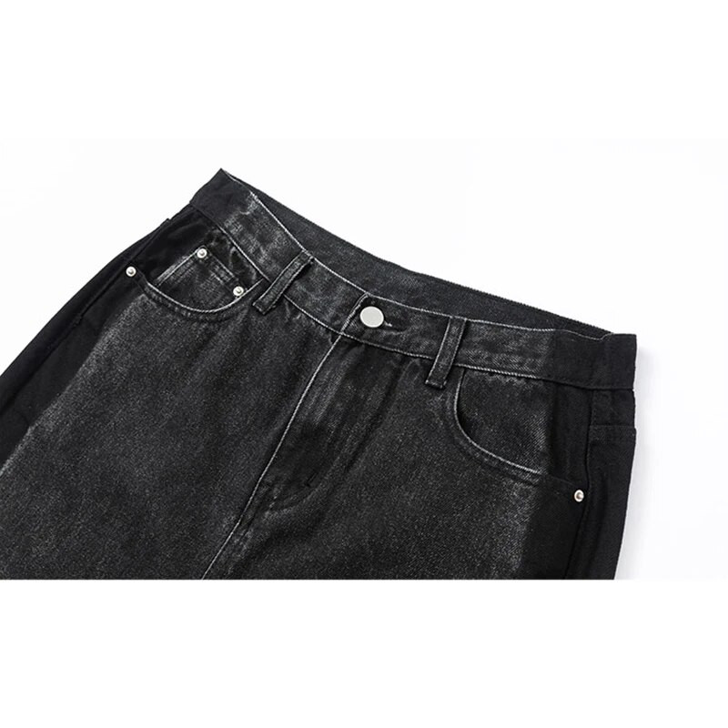 2023 m. Moteriški džinsai plačiomis kojomis aukštu juosmeniu Harajuku Kontrastinės spalvos džinsiniai tiesūs vintažiniai gatvės drabužiai Vasaros mamos moteriški džinsai