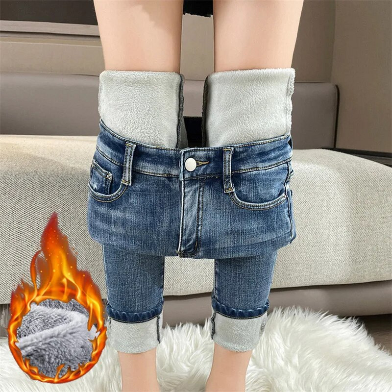 Moteriški žieminiai terminiai džinsai sniego šilti, elastingi siauri vintažiniai džinsai moteriškos džinsinės kelnės, pieštukas, kasdieninės kelnės aukštu juosmeniu