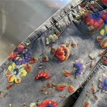 Flower Jeans Woman 2023 Άνοιξη Φθινόπωρο Νέο ψηλόμεσο φαρδύ παντελόνι Personality printed τζιν παντελόνι χαρέμι Γυναικείο τζιν παντελόνι Femme