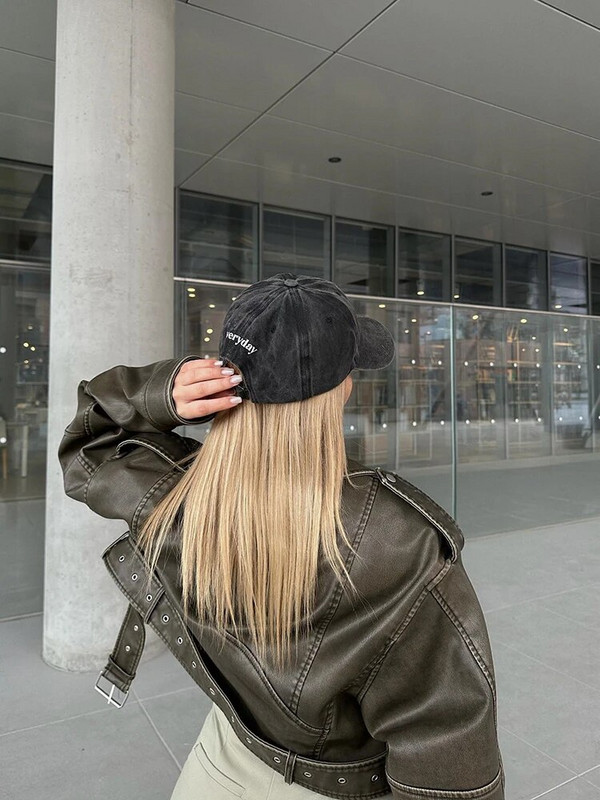 TRAF moteriškas negabaritinis vintažinis laisvas Pu dirbtinės odos trumpas striukė su diržu Streetwear Moteriškas užtrauktukas Retro motociklininkų paltas viršutinis drabužis