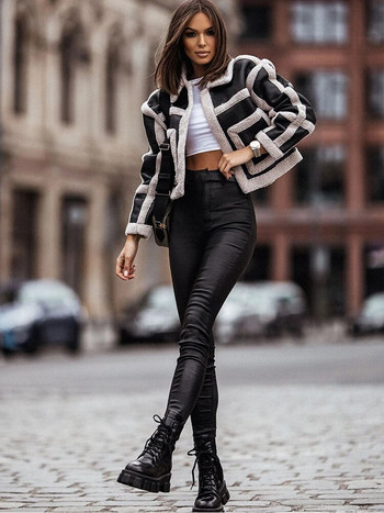 Γυναικεία Φθινοπωρινή χειμερινή ψεύτικη γούνα σουέτ μπουφάν Μαύρο χοντρό ζεστό παλτό Κομψή κοντή ζακέτα μόδας έξω από Casual streetwear 2022