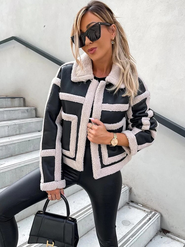 Naiste sügistalvine kunstkarusnahast seemisnahast jakk, must paks soe mantel Elegantne lühike kampsun, mood ülerõivad vabaaja tänavarõivad 2022