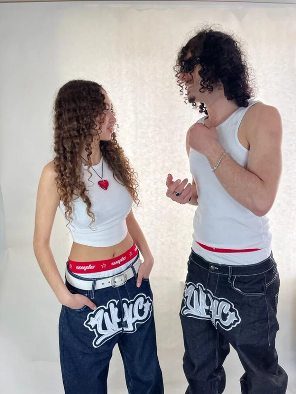 Y2k drabužiai maišyti džinsai, moteriški Vintažiniai džinsai Vyriški Moteriški gatvės drabužiai Baggy Black Jeans Print Straight Fashion džinsai aukštu juosmeniu