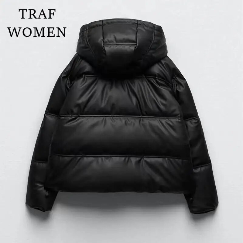 Ženske jakne 30446225800 Kratka podstavljena jakna s kapuljačom od umjetne kože Jesen i zima Nove podstavljene jakne Kaputi Ženski Chic Topovi