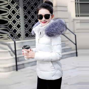 2023 ново дамско зимно палто с яка от фалшива кожа, дамска парка, късо връхно облекло, топло пухено памучно яке, зимни якета, женско палто, тенденция