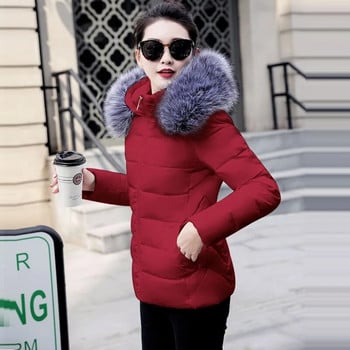 2023 ново дамско зимно палто с яка от фалшива кожа, дамска парка, късо връхно облекло, топло пухено памучно яке, зимни якета, женско палто, тенденция