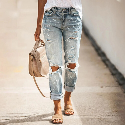 2023. aasta uued naiste teksad, lõhutud, õhukesed, moodsad kõrge vöökohaga tänavarõivad, venivad venivad vabaaja teksapüksid