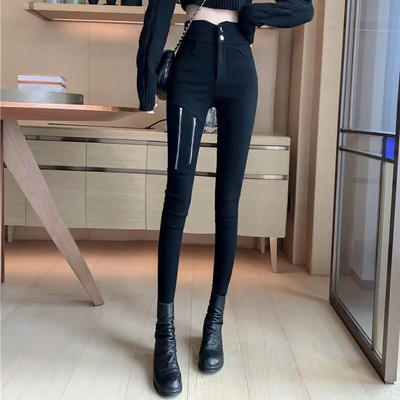 Naine Teksad Püksid Rinnaga Tõmblukk Kitsad püksid Pantalones Vaqueros Mujer