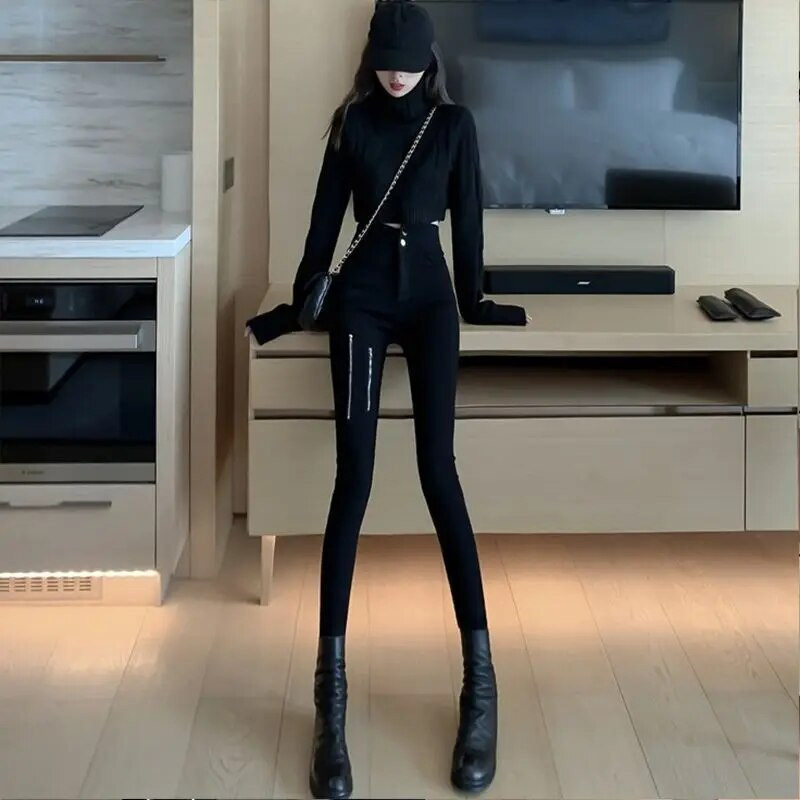 Naine Teksad Püksid Rinnaga Tõmblukk Kitsad püksid Pantalones Vaqueros Mujer