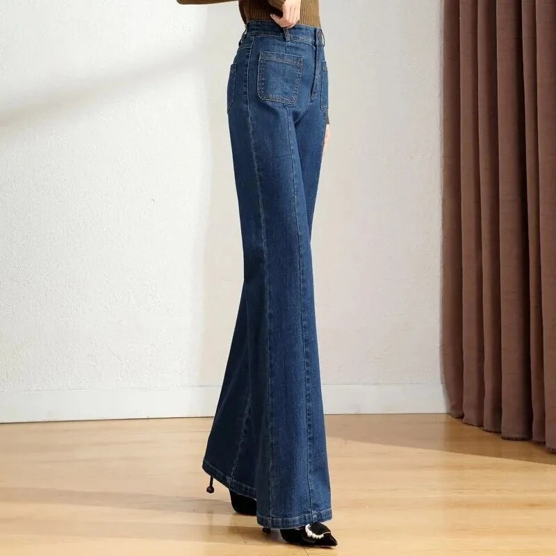 Vintažiniai džinsai su aukštu juosmeniu Mom Elegantiški Laisvi Prašmatnus Kišeninis Dizainas Tiesios Kelnės Moterims Naujas pavasaris Ruduo Baggy Moteriški Džinsai Vaqueros