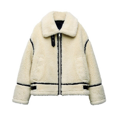 Madingas „Patchwork“ vilnonis paltas moterims laisvomis ilgomis rankovėmis avienos vilnos striukė 2023 m. žiemos rudens šiltas, storas moteriškas viršutinis atvartas