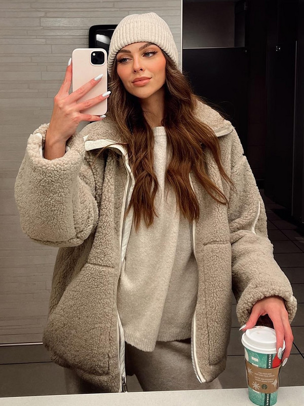 Madingas „Patchwork“ vilnonis paltas moterims laisvomis ilgomis rankovėmis avienos vilnos striukė 2023 m. žiemos rudens šiltas, storas moteriškas viršutinis atvartas