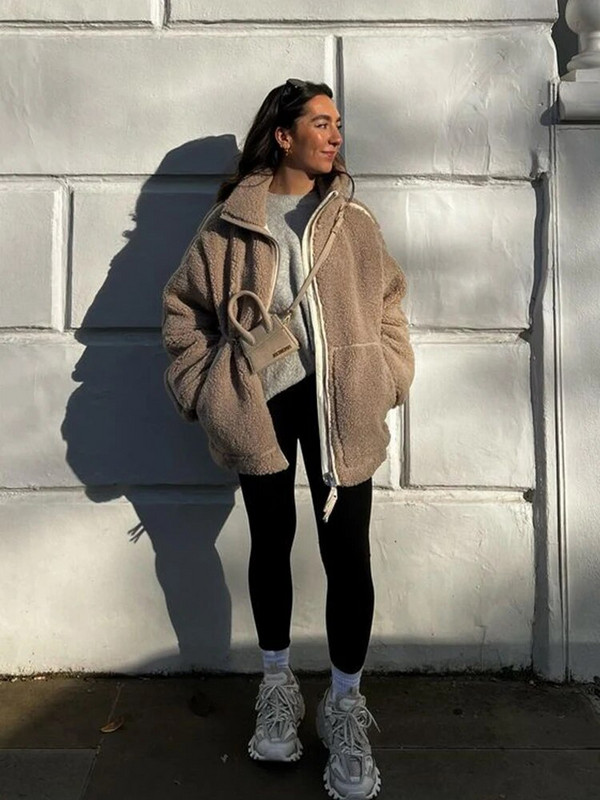 Madingas „Patchwork“ vilnonis paltas moterims laisvomis ilgomis rankovėmis avienos vilnos striukė 2023 m. žiemos rudens šiltas, storas moteriškas viršutinis atvartas