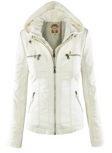 Naiste kunstnahast moejope Lihtne mantel Naiste talvine mootorratta jope Kunstnahast seemisnahast PU-tõmblukuga kapuutsid Välisrõivad