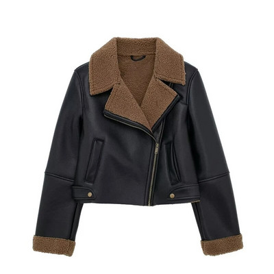 Talvised paksud lühikesed nahast naisterõivad kõrge vöökohaga pikkade varrukatega kärbitud topid Naiste jakk Soe kardigan jakid naistele